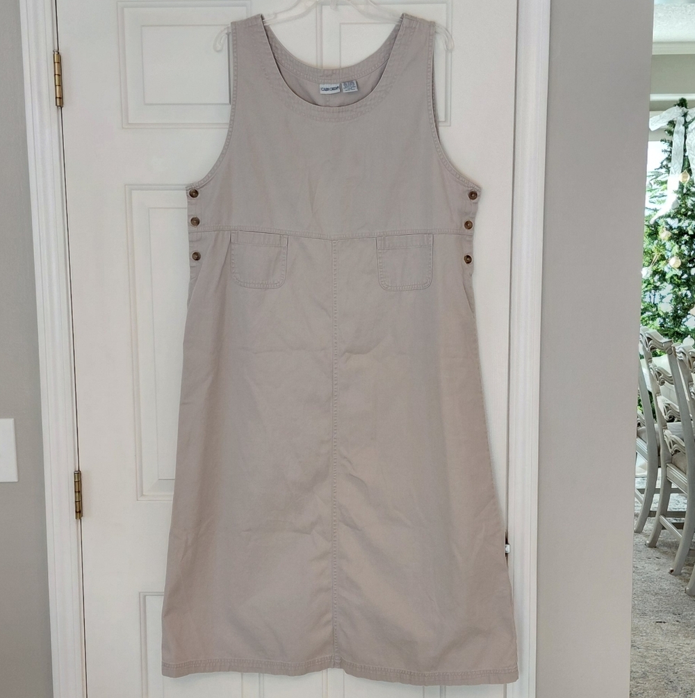 Cabin Creek Jumper Khaki Tan Vintage Midi 100% Cotton Dress. Size Petite XL.